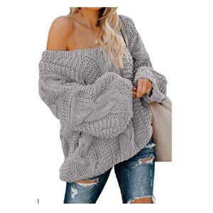 Long Sleeve Off Shoulder Loose Cable Knit Oversize Sweater
